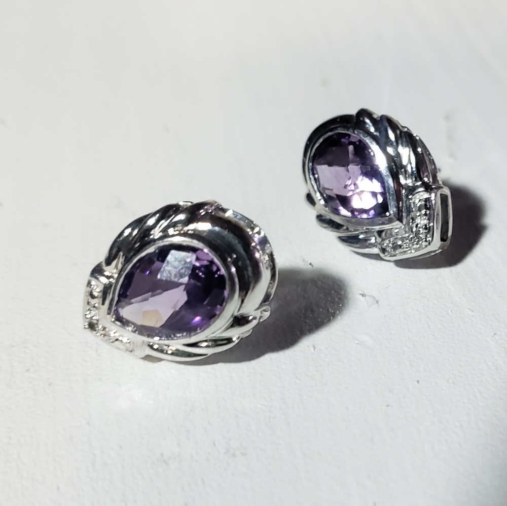 925 Sterling Silver Teardrop Amethyst Post Earrings